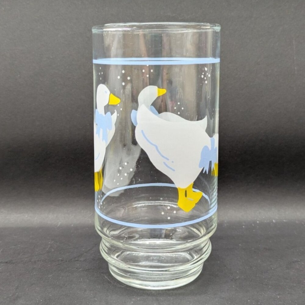 Libbey Country Goose Duck Glass Tumbler Blue Bow Ribbon Print Farmhouse - Picture 1 of 16